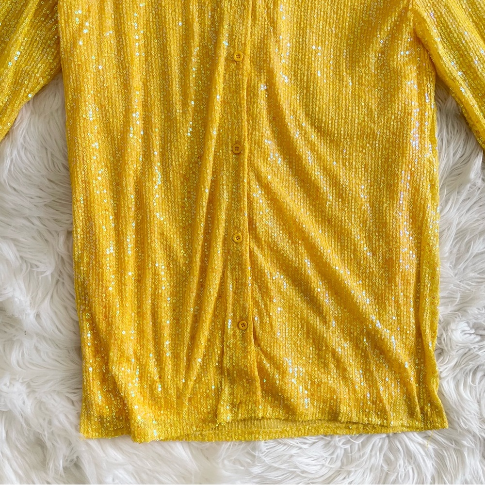 Anthropologie Sequin Tunic Shirt Dress Yellow XS Collared Button NWT - Picture 11 of 16